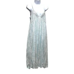 Eileen West Cottage Prairie Nightgown M Blue Floral Embroidered Trim Dainty
